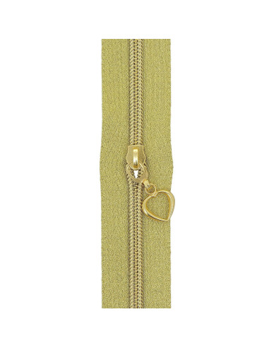 Rotolo di 5 metri di chiusura in nylon 5 mm con cursori a forma di cuore - Oro lurex