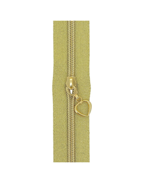 Rotolo di 5 metri di chiusura in nylon 5 mm con cursori a forma di cuore - Oro lurex