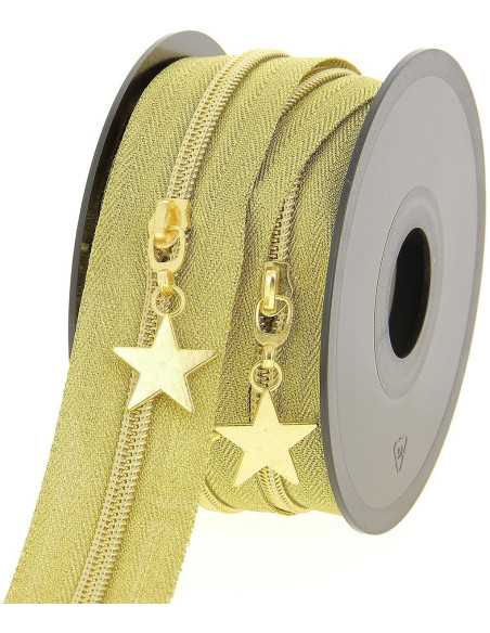 Rotolo di 5 metri di chiusura in nylon 5 mm con cursori a stelle - Oro lurex