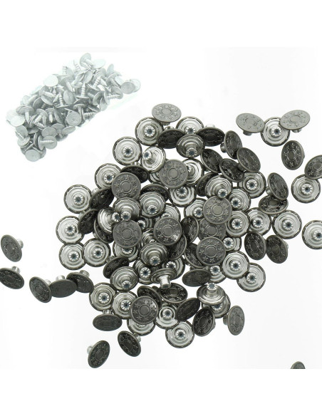 Scatola di 100 bottoni jeans 17mm - Argento opaco stelle