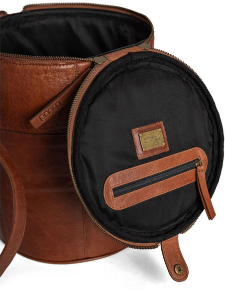 Borsa portaoggetti in pelle per il lavoro a maglia Muud Saturn XL - Marrone Ricco