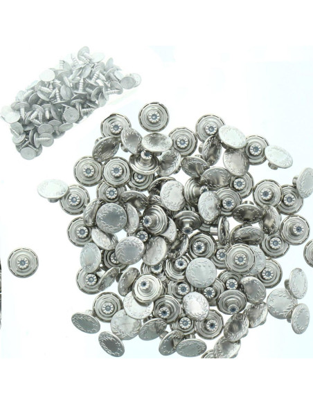 Scatola di 100 bottoni jeans 17mm - Argento e alloro brillante stelle