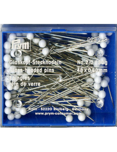 Scatola di 30 gr spilli con testa di vetro extra-lunghi bianchi Prym