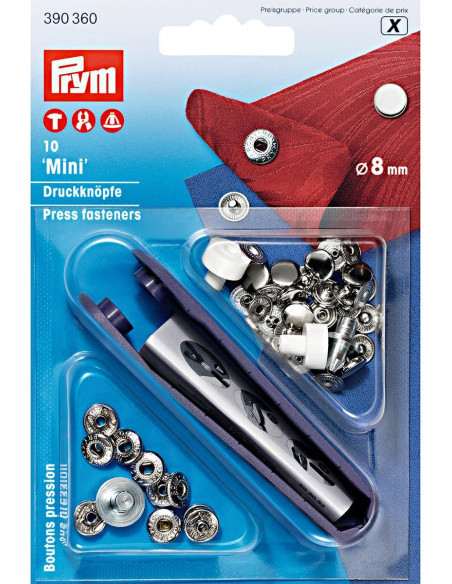 Scatola di 10 bottoni a pressione anorak Argento con attrezzo 8 mm