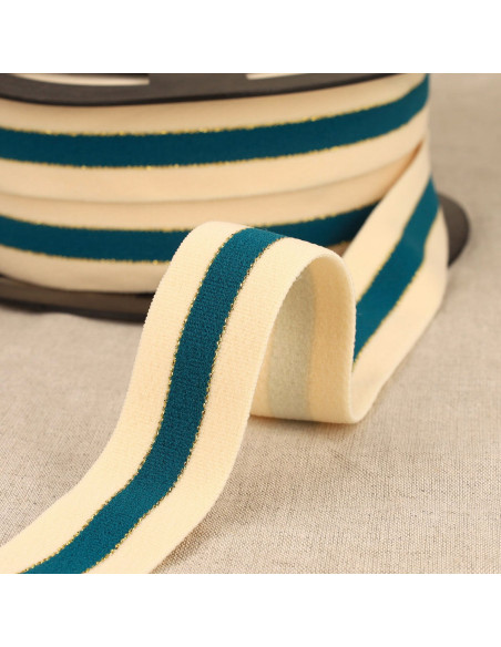 Elastico bicolore bordi oro - Blu petrolio
