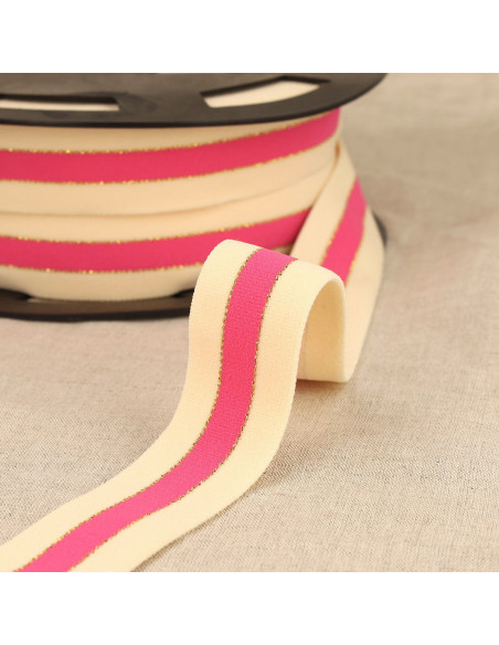 Elastico bicolore bordi oro - Rosa