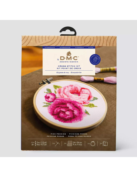 Kit ricamo a punto croce - Peonie rosa
