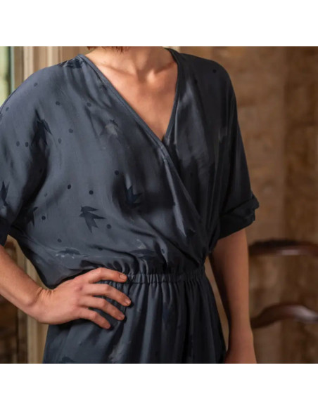 Tessuto jacquard di viscosa Streli Blu Inchiostro - Églantine & Zoé