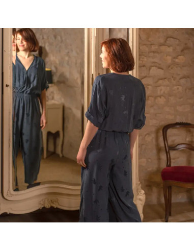 Tessuto jacquard di viscosa Streli Blu Inchiostro - Églantine & Zoé