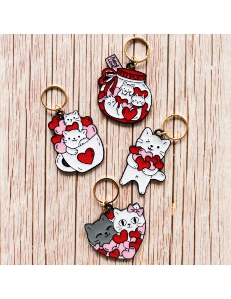 Set di 4 anelli marcapunti - Gatti cuori 3