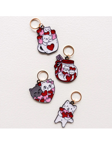 Set di 4 anelli marcapunti - Gatti cuori 3