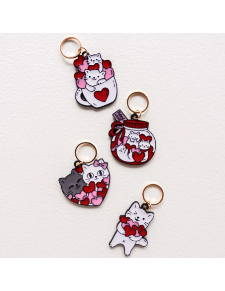 Set di 4 anelli marcapunti - Gatti cuori 3