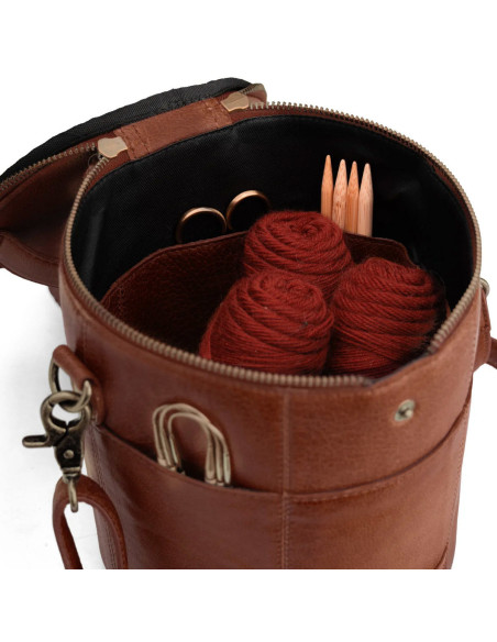 Borsa portaoggetti in pelle per il lavoro a maglia Muud Saturn edizione limitata - Marrone Ricco