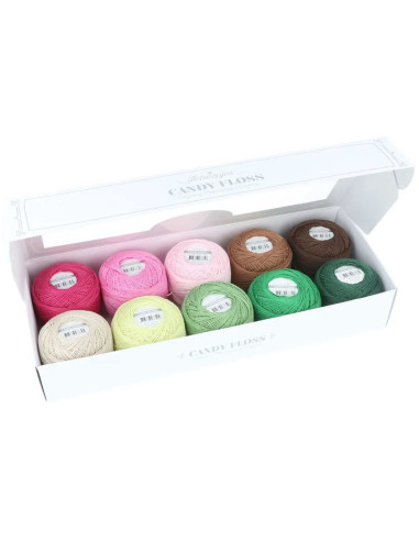 Confezione di 10 gomitoli di cotone perlato Scheepjes Candy Floss N°10 - Verdi