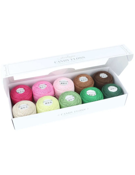 Confezione di 10 gomitoli di cotone perlato Scheepjes Candy Floss N°10 - Verdi