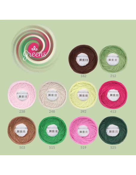 Confezione di 10 gomitoli di cotone perlato Scheepjes Candy Floss N°10 - Verdi
