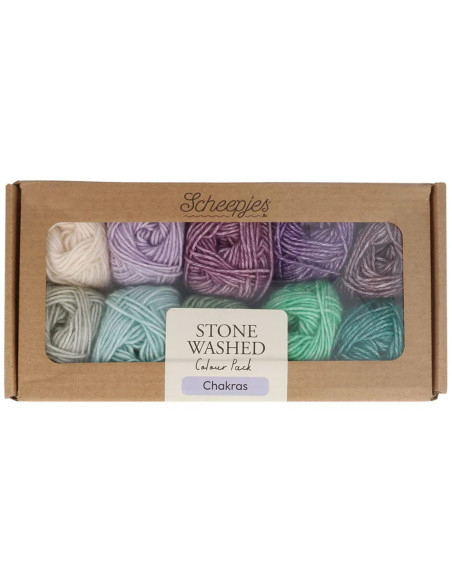 Confezione di 10 gomitoli Scheepjes Stone Washed Colour Pack - Chakras