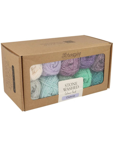 Confezione di 10 gomitoli Scheepjes Stone Washed Colour Pack - Chakras