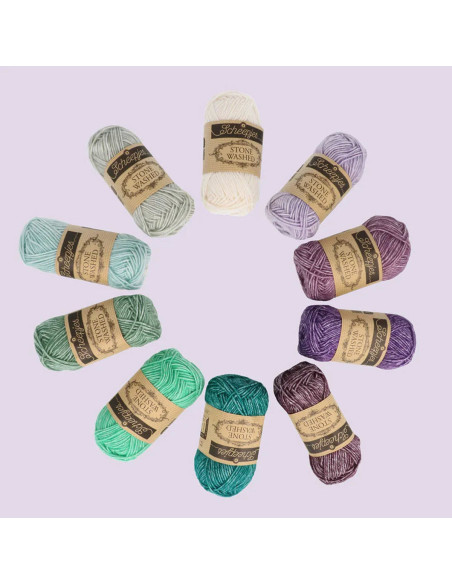 Confezione di 10 gomitoli Scheepjes Stone Washed Colour Pack - Chakras