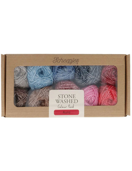 Confezione di 10 gomitoli Scheepjes Stone Washed Colour Pack - Aura