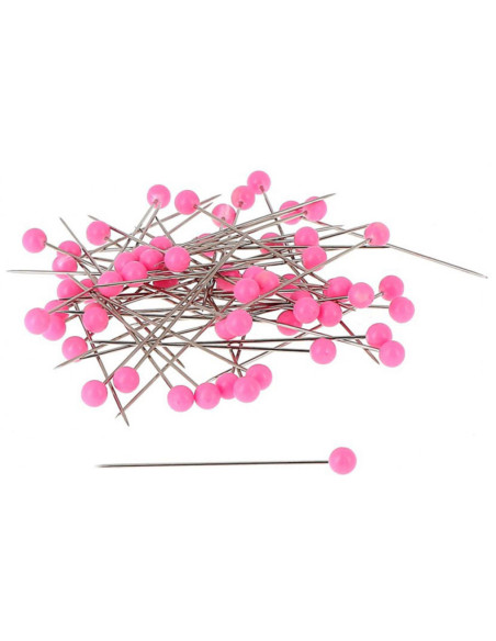 Scatola di 150 spilli con testa in plastica rotonda fucsia Bohin