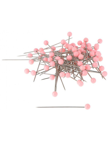 Scatola di 150 spilli con testa in plastica rotonda rosa chiaro Bohin