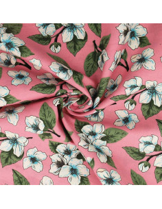 Tessuto popeline di cotone floreale - Pioggia di fiori rosa