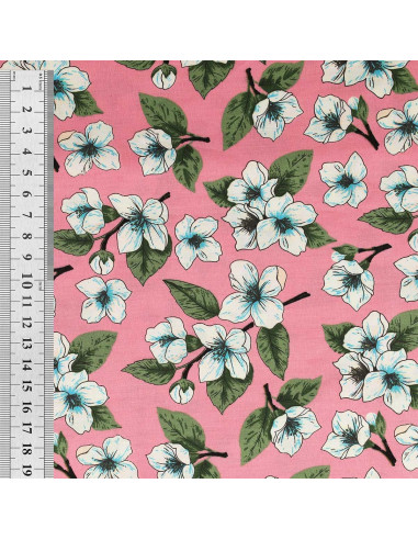 Tessuto popeline di cotone floreale - Pioggia di fiori rosa