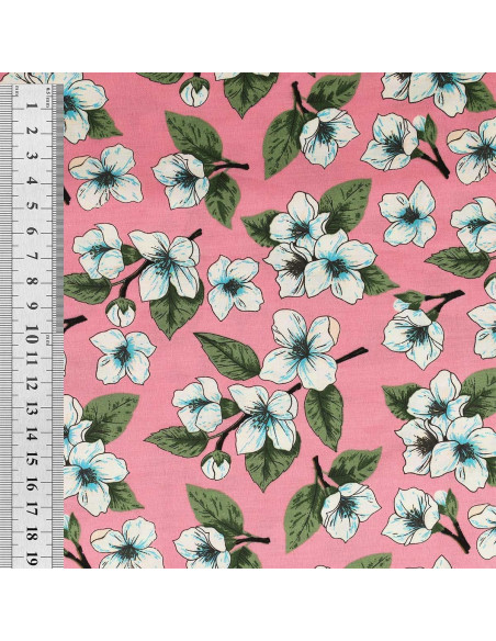 Tessuto popeline di cotone floreale - Pioggia di fiori rosa