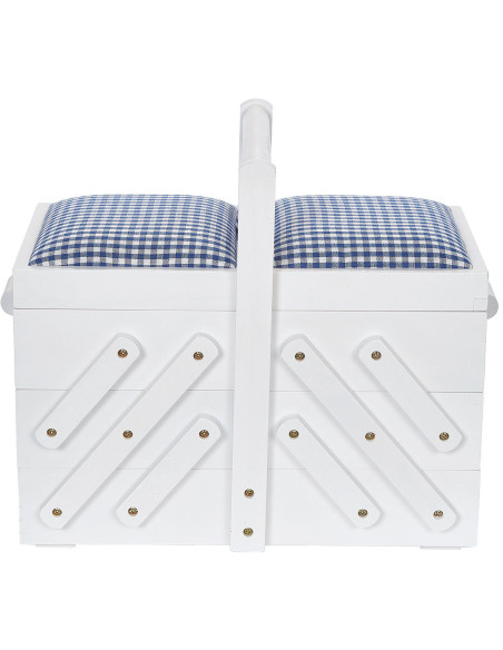 Lavoratrice sartoriale legno bianco con tessuto vichy blu M