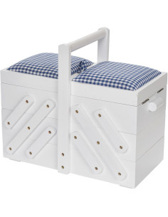 Lavoratrice sartoriale legno bianco con tessuto vichy blu M 2