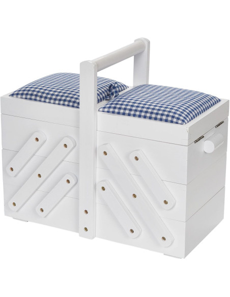 Lavoratrice sartoriale legno bianco con tessuto vichy blu M