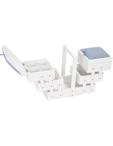 Lavoratrice sartoriale legno bianco con tessuto vichy blu M