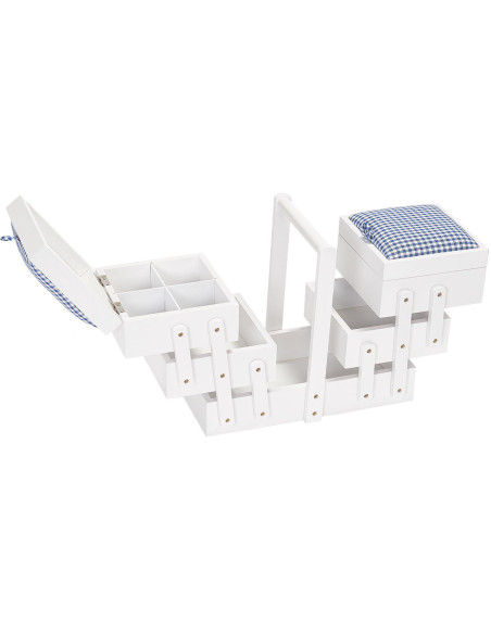 Lavoratrice sartoriale legno bianco con tessuto vichy blu M