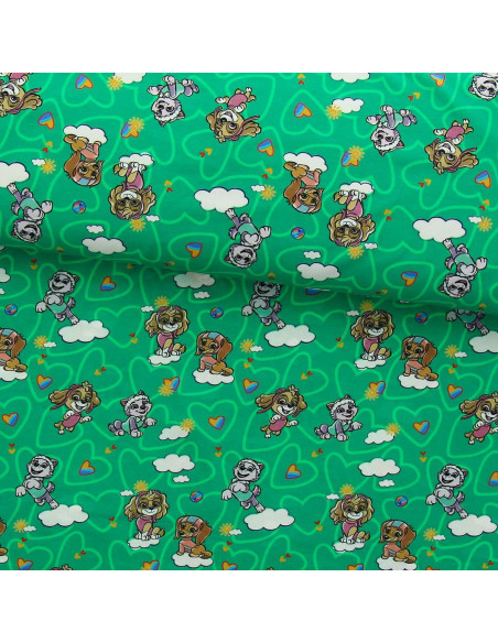 Tessuto jersey Paw Patrol - Nuvola sfondo verde