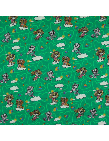 Tessuto jersey Paw Patrol - Nuvola sfondo verde