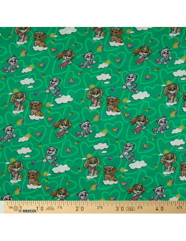 Tessuto jersey Paw Patrol - Nuvola sfondo verde