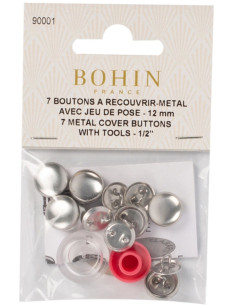 Scatola di 6 bottoni da rivestire con strumento di applicazione Bohin - 15 mm