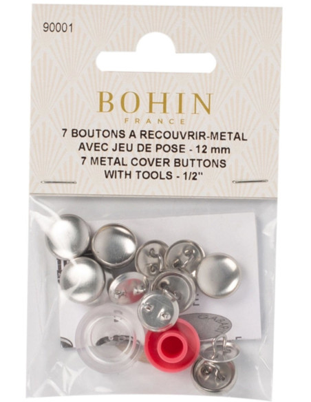 Scatola di 6 bottoni da rivestire con strumento di applicazione Bohin - 15 mm