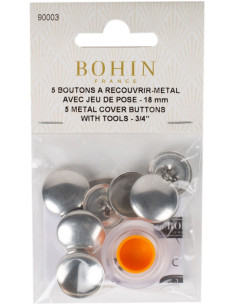 Scatola di 5 bottoni da rivestire con attrezzo di montaggio Bohin - 18 mm