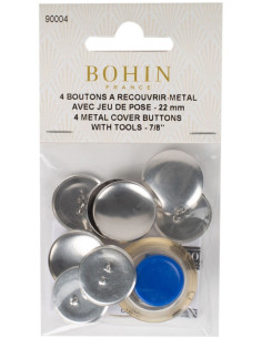 Scatola di 4 bottoni da rivestire con strumento di applicazione Bohin - 22 mm