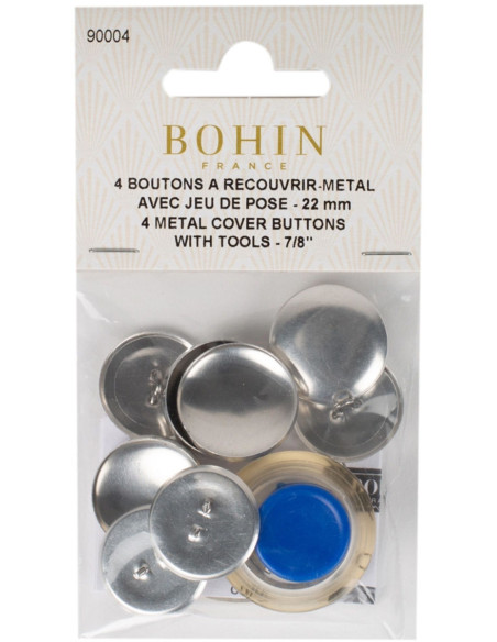 Scatola di 4 bottoni da rivestire con strumento di applicazione Bohin - 22 mm