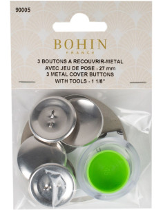 Scatola di 3 bottoni da rivestire con strumento di fissaggio Bohin - 27 mm
