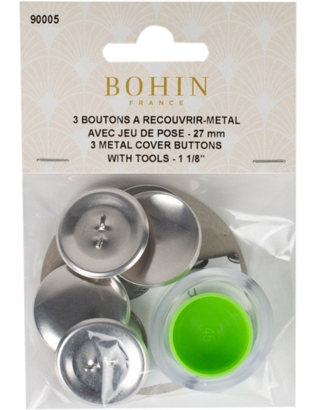 Scatola di 3 bottoni da rivestire con strumento di fissaggio Bohin - 27 mm