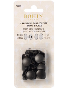 Scatola di 8 bottoni automatici senza cuciture per tessuti pesanti 14 mm Bohin - Bronzo