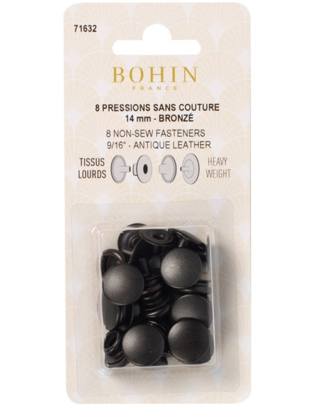 Scatola di 8 bottoni automatici senza cuciture per tessuti pesanti 14 mm Bohin - Bronzo