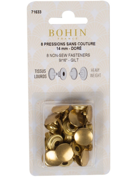 Scatola di 8 bottoni automatici senza cuciture per tessuti pesanti 14 mm Bohin - Dorato