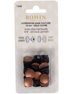 Scatola di 8 bottoni automatici senza cuciture per tessuti pesanti 14 mm Bohin - Rame