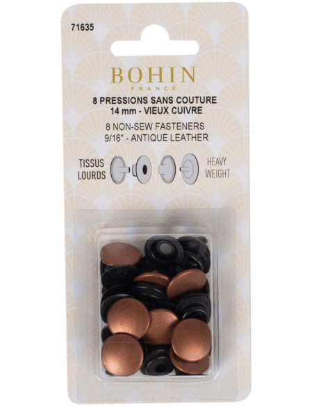 Scatola di 8 bottoni automatici senza cuciture per tessuti pesanti 14 mm Bohin - Rame