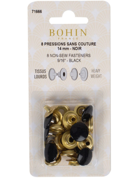 Scatola di 8 bottoni a pressione senza cuciture per tessuti pesanti 14 mm Bohin - Nero